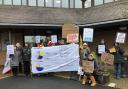 Extinction Rebellion members outside PCC headquarters in Llandrindod Wells last Thursday