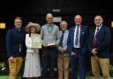 Edward Vaughan was awarded the Sir Bryner Jones Award on the first day of the 2023 Royal Welsh Show by President John Homfray and wife, Jo and medal sponsor, Gareth Roberts. Joined by Tom Allison and Alex Lockton. Image: RWAS