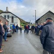 Cefin Campbell MS at a recent meeting with residents at Cwrt-y-Cadno, Carmarthenshire, discussing local concerns about tree planting.