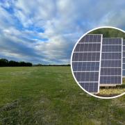 The site of the proposed East Aberthaw Solar Farm in the Vale of Glamorgan. The plans by Low Carbon Investment Management Ltd have generated controversy locally. Photo: Siriol Griffiths. Inset: PA
