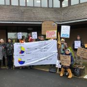Extinction Rebellion members outside PCC headquarters in Llandrindod Wells last Thursday