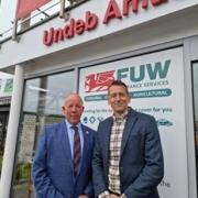 FUW president Ian Rickman with Mark Stevens, Wales Air Ambulance head of fundraising. Image: FUW