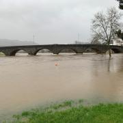 The River Wye in flood at Builth Wells.