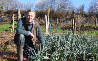 Alan Heeks in his local organic garden at Hayfield, Hay-on-Wye.