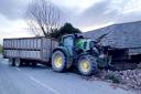 A stolen tractor and trailer crashed into a farm building in Abermule by drunk driver on May 16 2022.