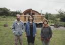 Happy days at Cabanau Bach, Ty Isaf Farm, Bedwas - the new glamping pod enterprise set up by brother and sister Ed and Lydia Davies at the family farm they and their mum Linda (far right) inherited in 2011