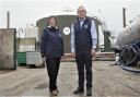 Fre-energy managing director Denise Nicholls and technical director Chris Morris in front of their anaerobic digester.