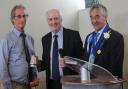 One of last year's winners, Geoffrey Davies, accompanied by his employer Raymond John, is presented with his Long Service Award by Mansel Raymond, the 2022 Pembrokeshire County Show President.