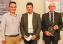 FWGS Grassland winner Richard Morris and runner-up Wyn Jones with Euryn Jones of HSBC (centre). Image: FWGS