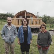 Happy days at Cabanau Bach, Ty Isaf Farm, Bedwas - the new glamping pod enterprise set up by brother and sister Ed and Lydia Davies at the family farm they and their mum Linda (far right) inherited in 2011