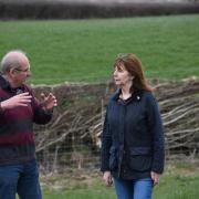 Rural affairs minister Lesley Griffiths visits Robert Lewis and family at Glanelan, Rhayader.