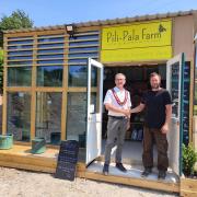Llanfyllin Mayor Peter Lewis with Tom Edwards of Pili-Pala Farm.