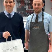Vale of Clwyd MP Dr James Davies pictured with 2023 winner Daniel Morris Butchers of Denbigh who scooped the Champion Butcher prize at the regional awards.