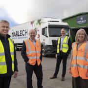 (L/R)   Andrew  Foskett , Joint Chairman ofHarlech Foodservice, Mabon ap Gwynfor, MS,  David Cattrall ,Managing Director Harlech food service and  Liz Saville Roberts, MP.