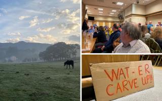 Left: the area at Pontsarn which is under threat. Right: the public meeting held at Cefn Coed RFC. Source: Protect Pontsarn & Siriol Griffiths